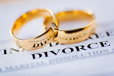 Image of  two wedding rings, and a divorce decree